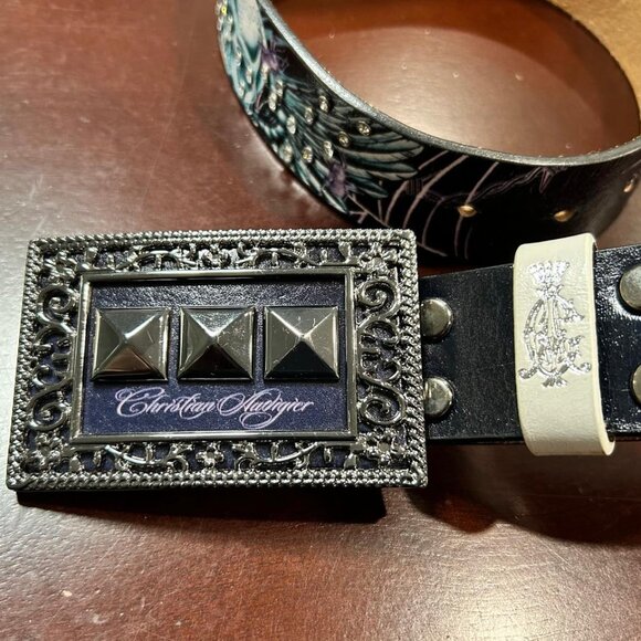 Christian Audigier Vintage Handmade Genuine Leather Belt (Skull/Crystal Effect) - Picture 2 of 10